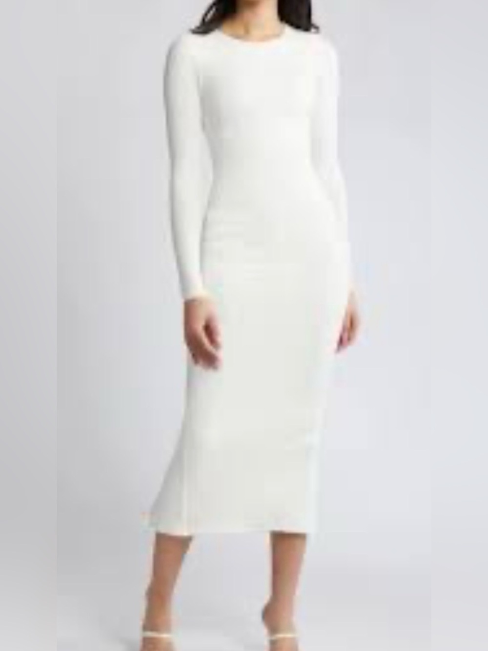 naked wardrobe Ivory Long-Sleeve Midi Bodycon Dress